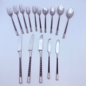 Vintage Stanley Roberts Japan Stainless Flatware Set 15pc Honeycomb Floral
